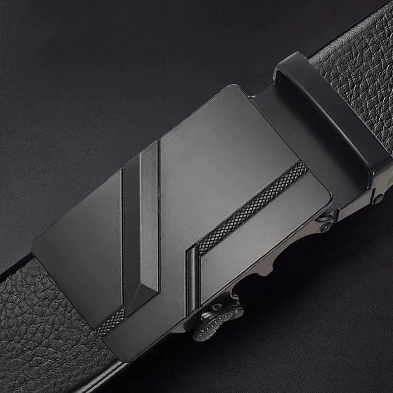 Cinto de Couro Masculino Com Fivela Automática Black