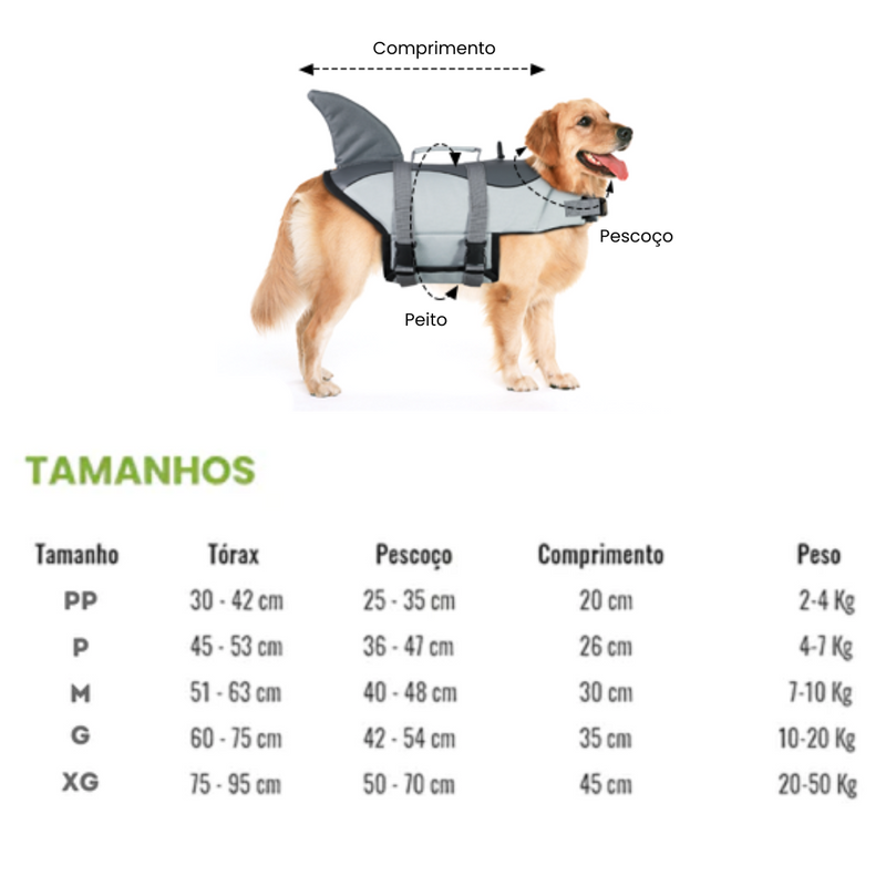 Colete Salva-Vidas Shark para Cachorros: Conforto e Segurança na Água