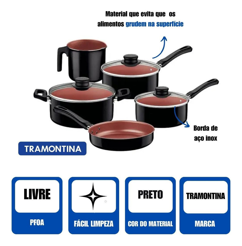 Conjunto Exclusivo de Panelas Tramontina 5 Peças: Antiaderrente Starflon Max - Cozinha Prática e Elegante!