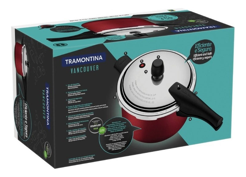 Panela de Pressão Tramontina Vancouver 20cm 4,5L: Cozinha Prática e Saudável com Revestimento Antiaderente Vermelho!