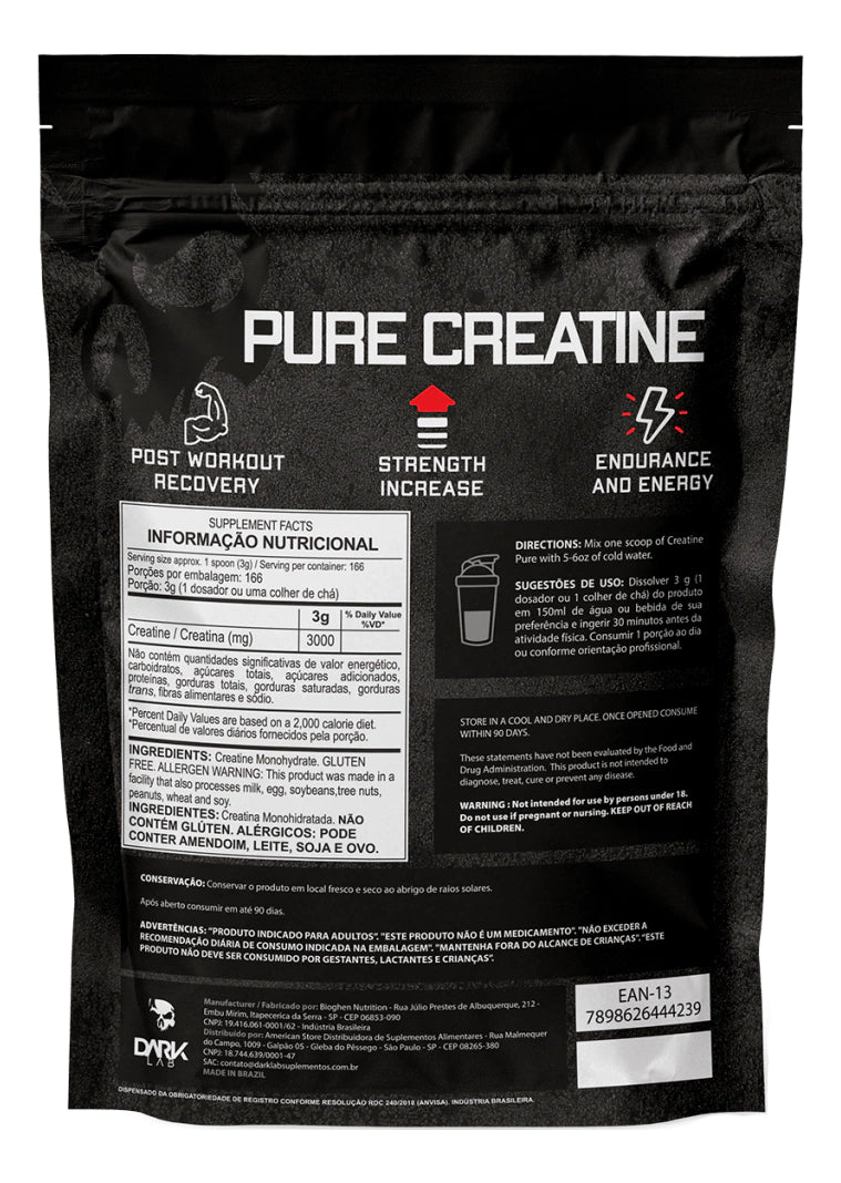 Creatina Monohidratada Pura 500g Dark Lab Unidade