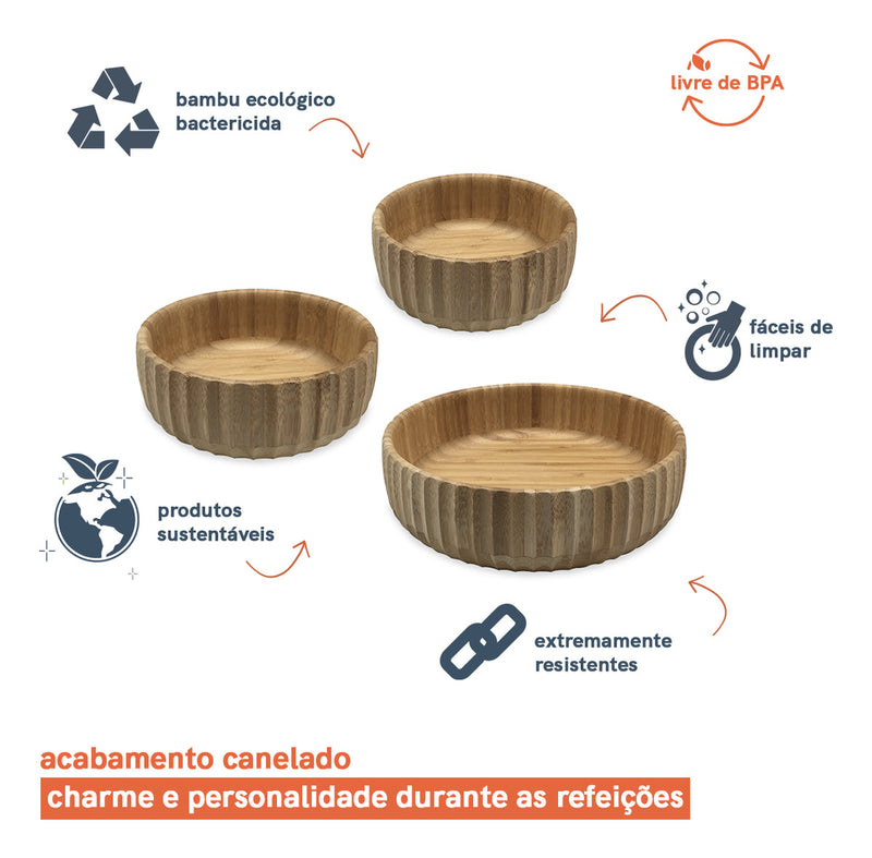 Conjunto Exclusivo: 3 Bowls Canelados de Bambu - Estilo e Natureza na Sua Mesa!