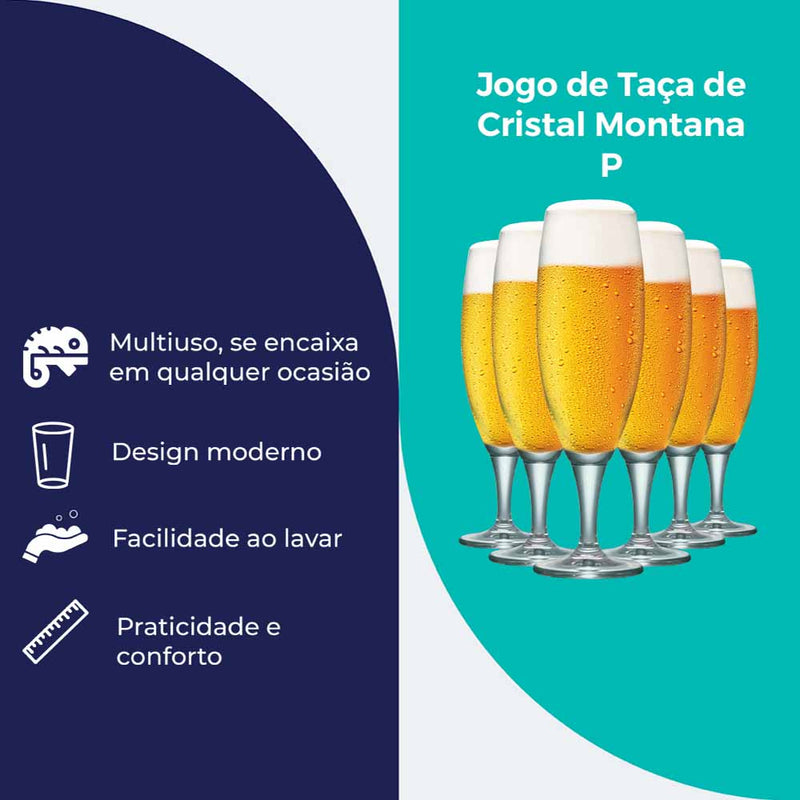 Conjunto Exclusivo de Taças de Cristal Montana - Perfeitas para Cerveja, 315ml - 6 Peças de Elegância e Sofisticação!