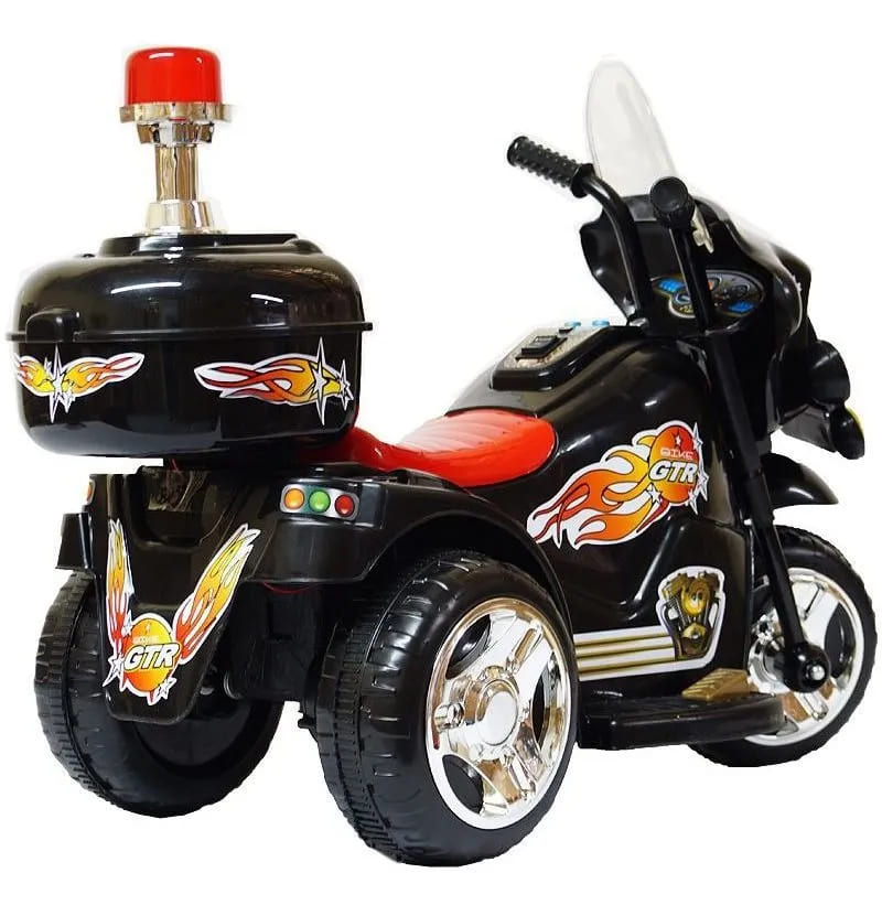 Mini Moto Elétrica Infantil Preta para Criança Modelo Polícia