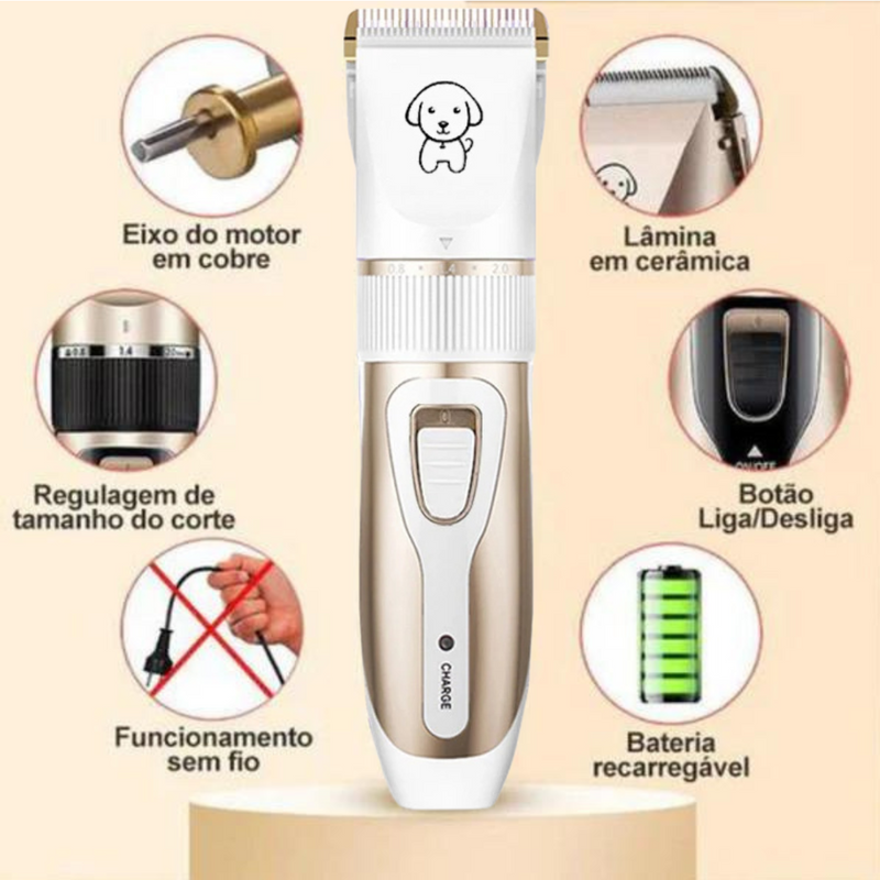 Conjunto Completo de Banho e Tosa com Máquina e 5 Acessórios para Cuidar com Amor do Seu Pet