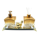 Kit Lavabo Banheiro Estrela Dourado Degrade Luxo com Difusor Saboneteira e Bandeja Espelhada