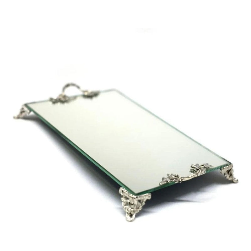 Bandeja Decorativa Espelhada Retangular Luxo Prateada Lavabo Banheiro