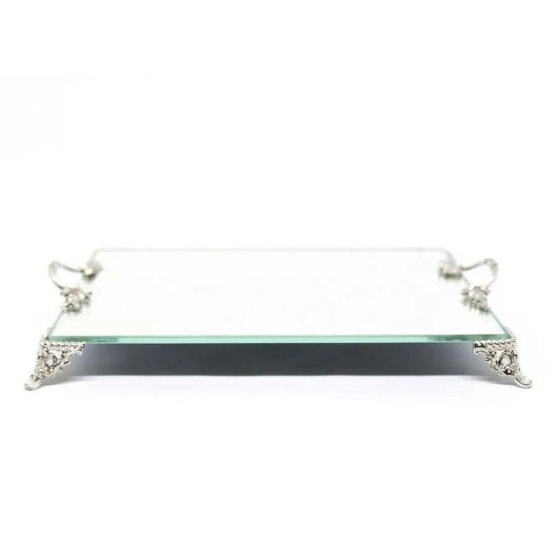 Bandeja Decorativa Espelhada Retangular Luxo Prateada Lavabo Banheiro