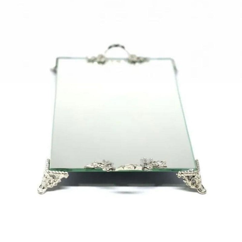 Bandeja Decorativa Espelhada Retangular Luxo Prateada Lavabo Banheiro