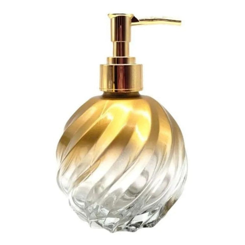 Kit Lavabo Banheiro Vidro Espiral Dourado Luxo com Difusor Saboneteira e Bandeja Espelhada