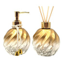 Kit Lavabo Banheiro Vidro Espiral Dourado Luxo com Difusor Saboneteira e Bandeja Espelhada