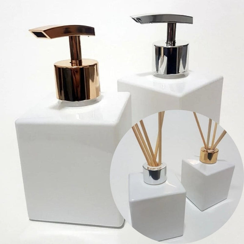 Kit Sabonete e Difusor Decoração Luxo Modelo Cubo Branco 250ml