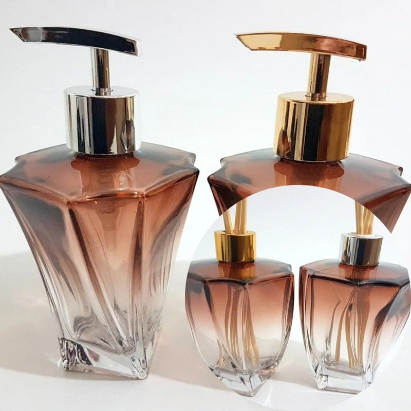 Kit Sabonete e Difusor Decoração Luxo Modelo Elegance Marrom Degrade 200ml
