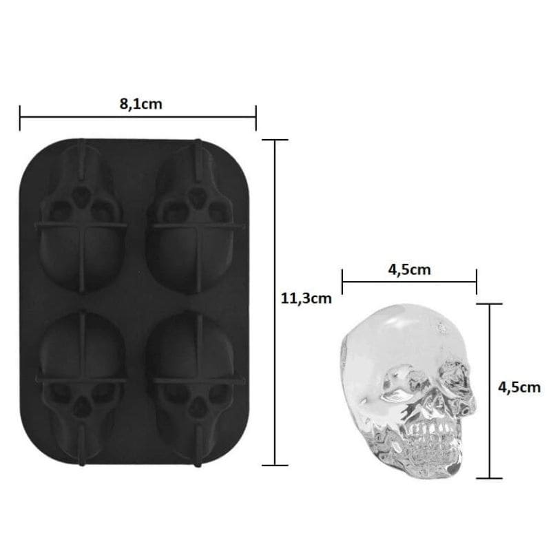 Molde de Silicone para Gelo Kit de Formas Caveira 3D White Skull