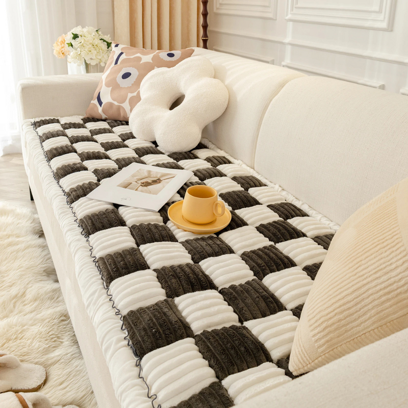 Capa Acolchoada para Sofá Xadrez em Lã: Conforto e Proteção para Seu Lar