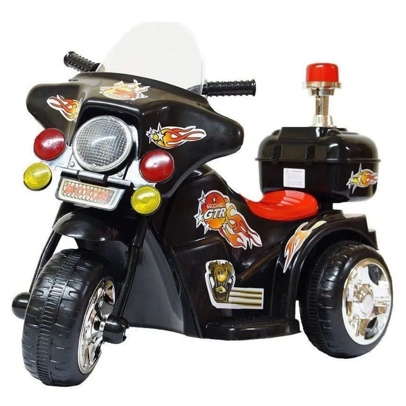 Mini Moto Elétrica Infantil Preta para Criança Modelo Polícia