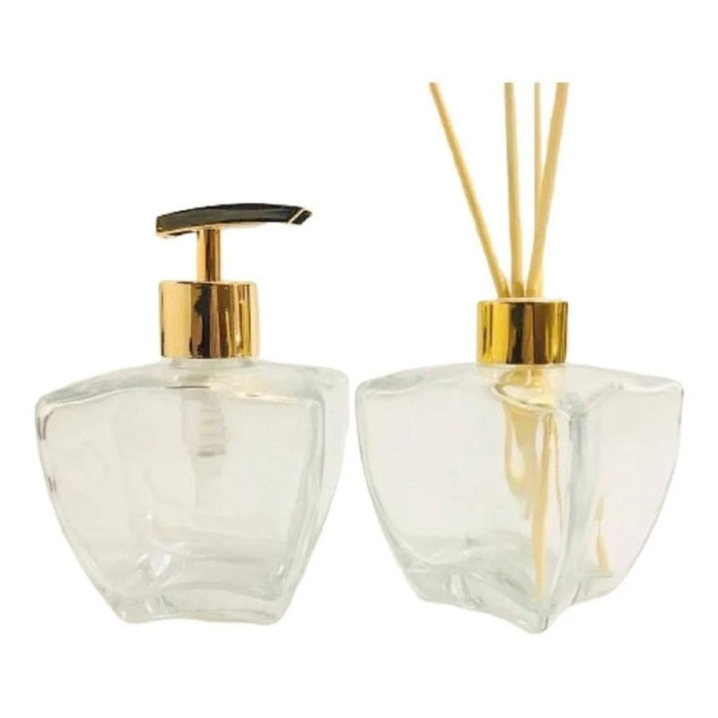 Kit Lavabo Banheiro Estrela Luxo com Difusor Saboneteira e Bandeja Espelhada