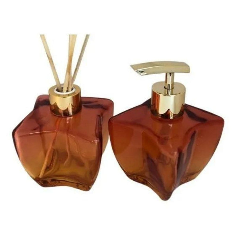 Kit Sabonete e Difusor Decoração Luxo Modelo Vidro Estrela Laranja Degrade 280ml