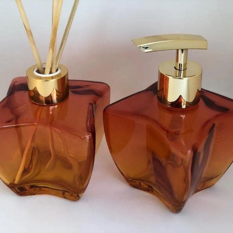 Kit Sabonete e Difusor Decoração Luxo Modelo Vidro Estrela Laranja Degrade 280ml