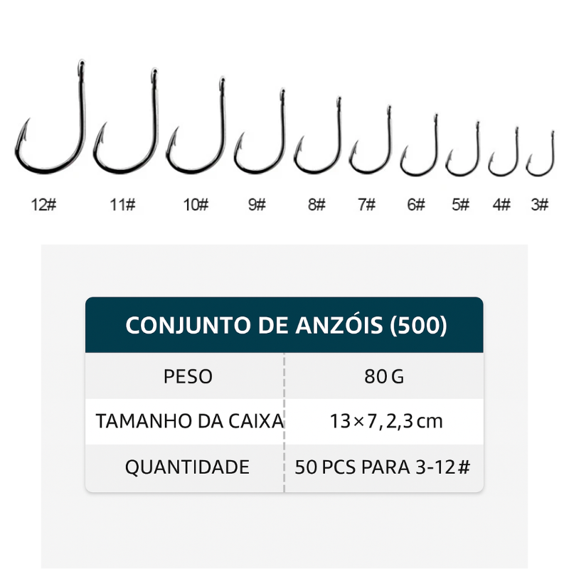 Conjunto de Anzóis de Pesca em Aço Carbono - 400 Peças em 10 Tamanhos para Aventura Sem Limites