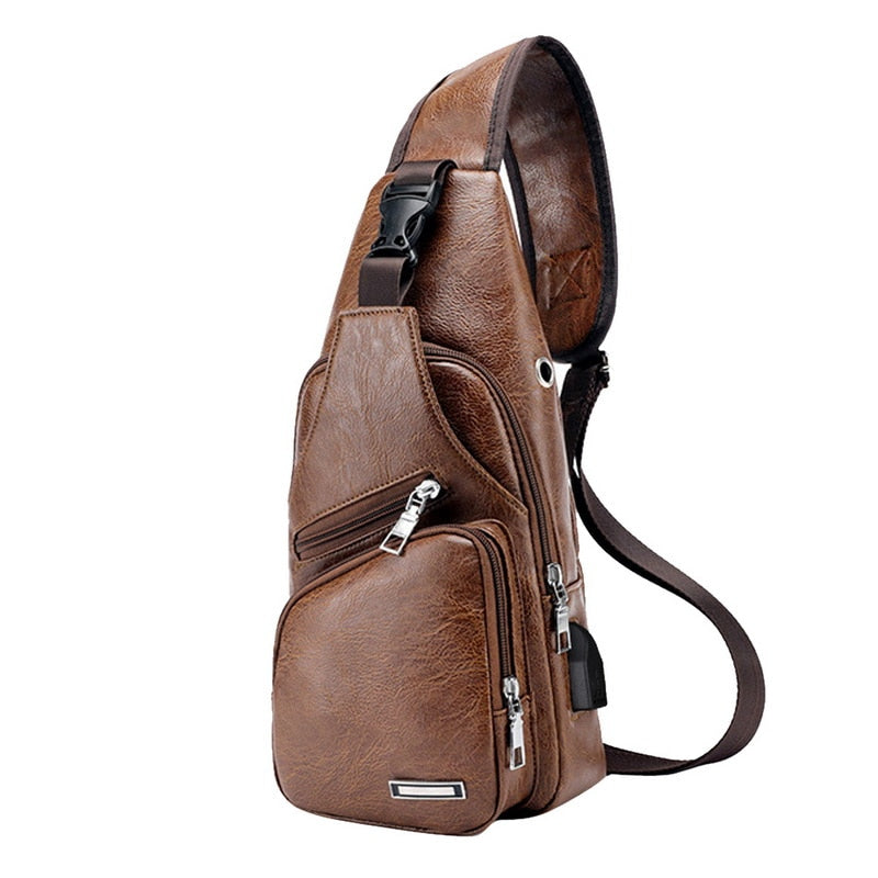 Mochila Masculina Couro Bolsa de Peito Jeep