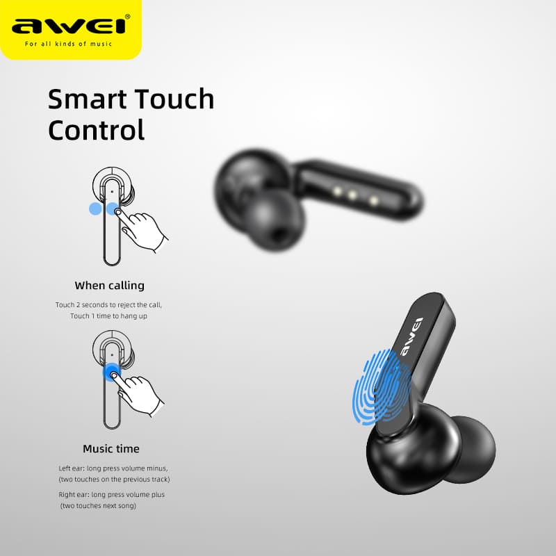 Fone de Ouvido AWEI TWS 5.0 Bluetooth Mic Earbuds Touch Super Bass