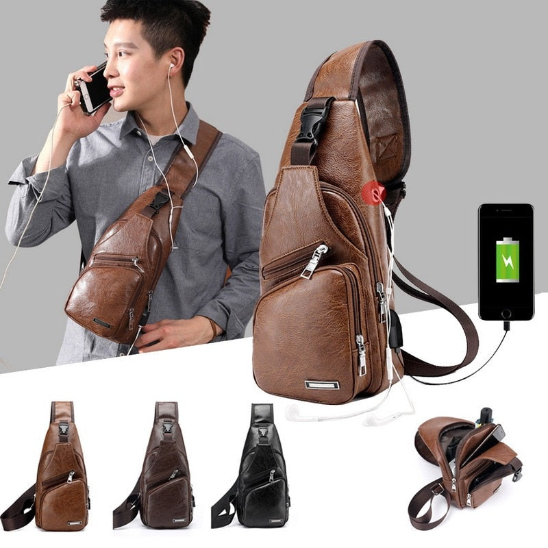 Mochila Masculina Couro Bolsa de Peito Jeep