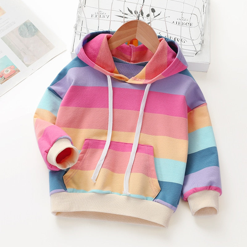 Moletom Infantil Feminino Colorido Arco Íris Com Capuz Fashion Rainbow