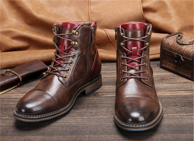 Bota de Couro Masculina Cano Alto Estilo Vintage
