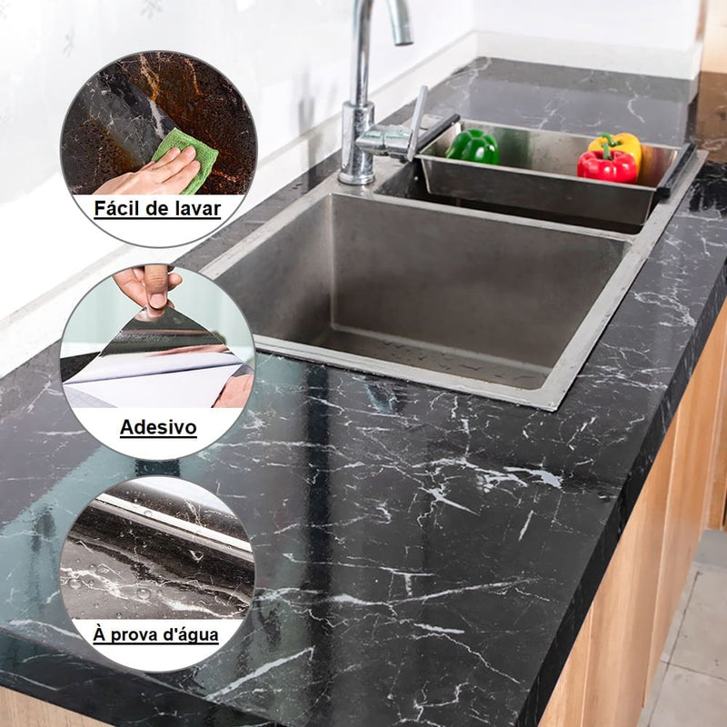 Papel de Parede Pia Lavabo Adesivo de Mármore Cozinha Banheiro