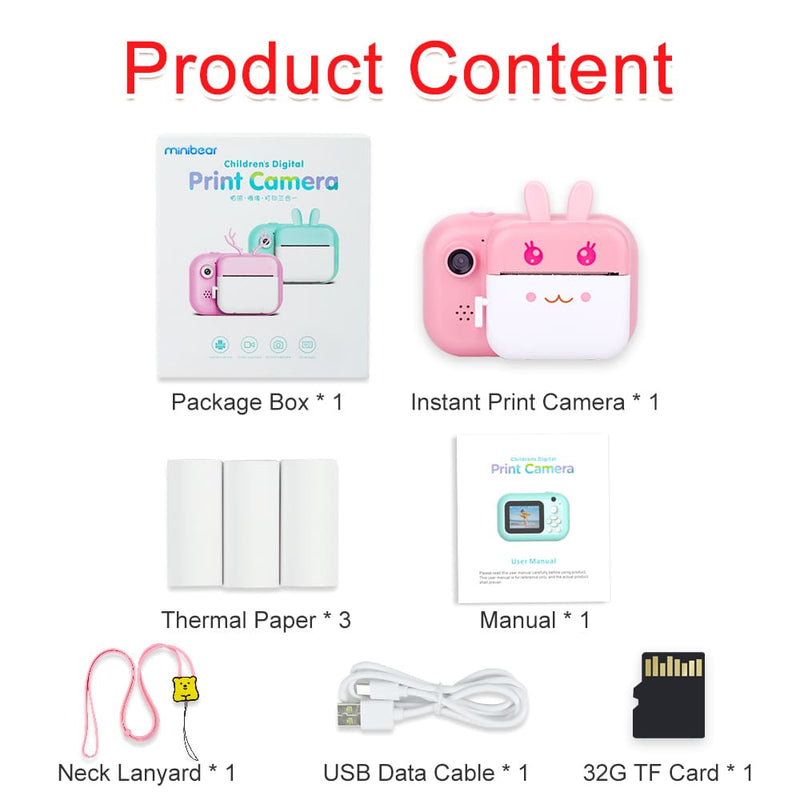 Câmera Digital Fotográfica Infantil Instantânea Compacta Minibear