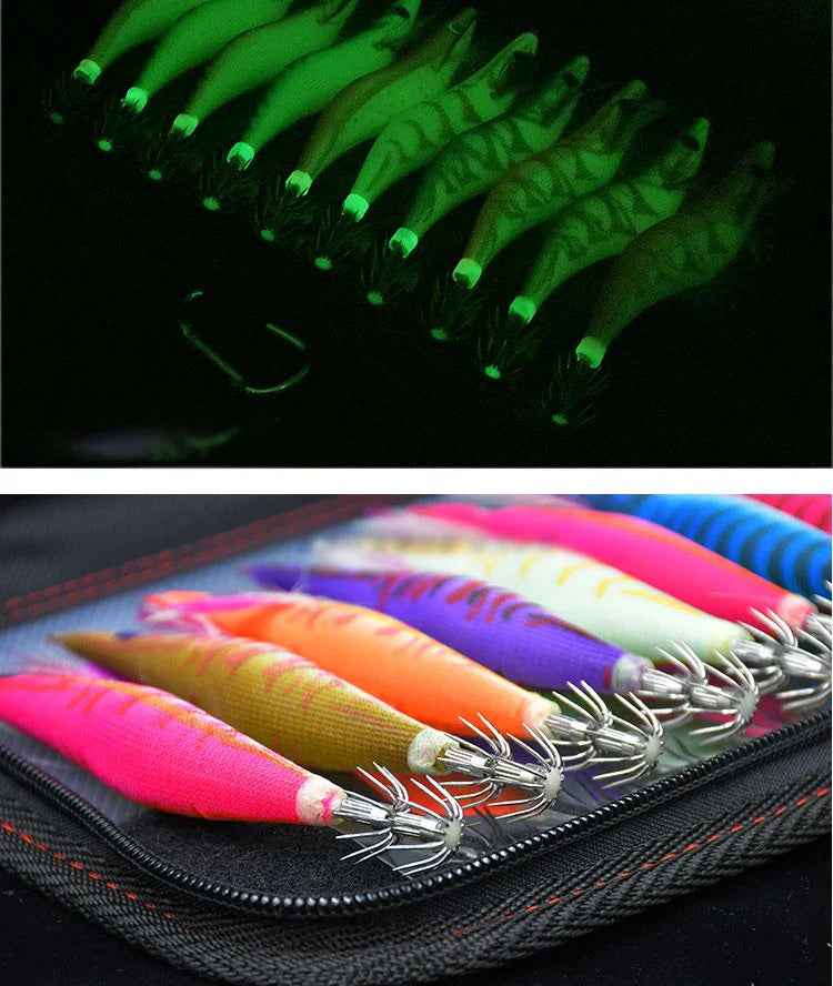 Kit de Iscas Luminosas para Squid Jig com Anzol e Chumbada - 10 Peças para Capturas Incríveis