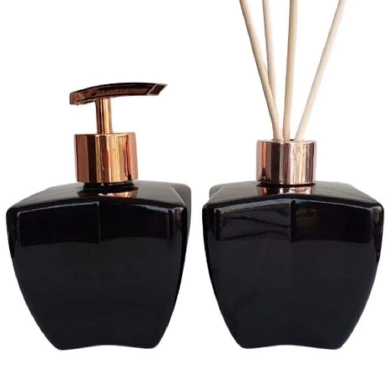 Kit Sabonete e Difusor Decoração Luxo Modelo Vidro Estrela Preto 280ml