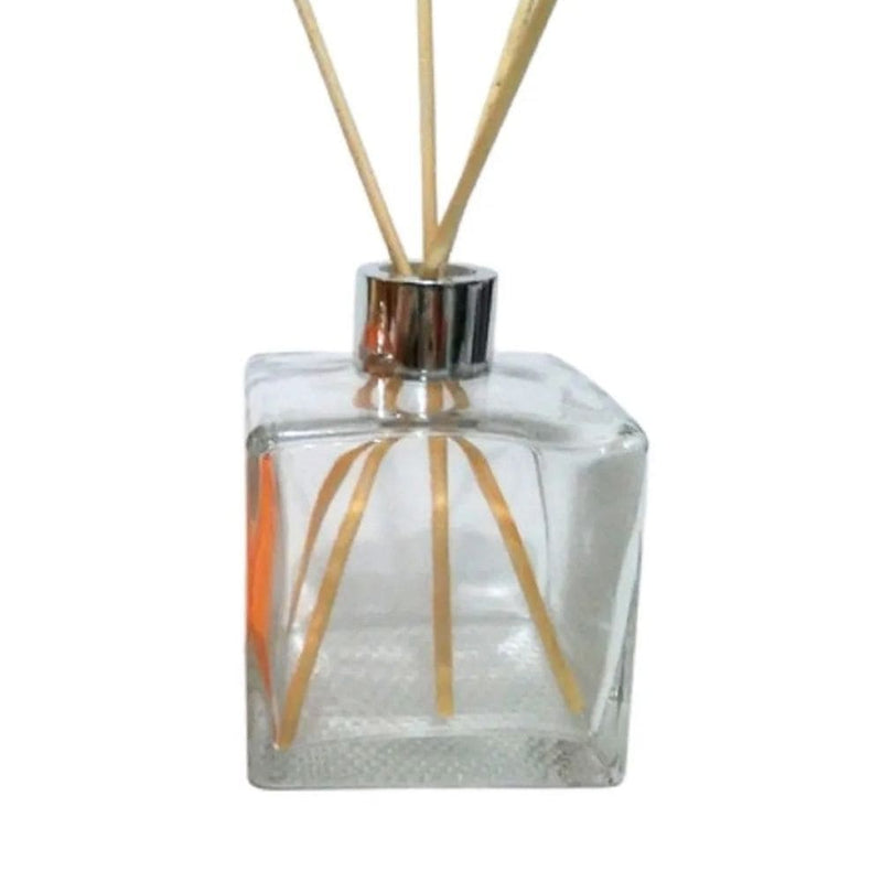Kit Difusor de Ambiente Vidro Cubo Transparente 350ml Tampa Luxo Cromada