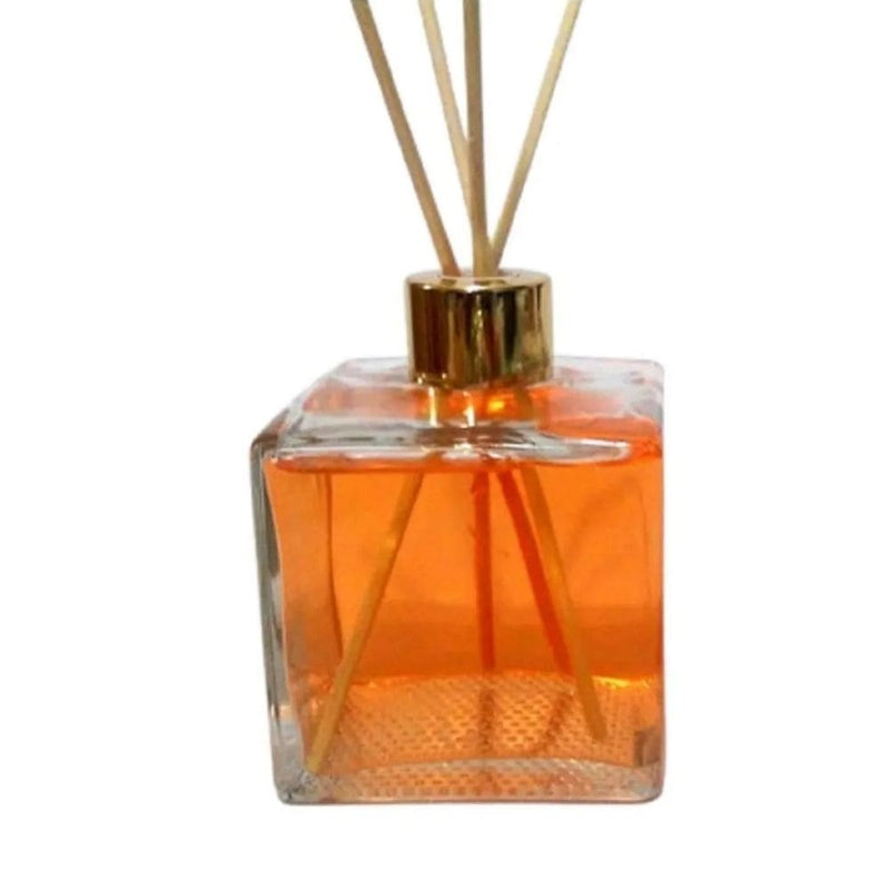 Kit Difusor de Ambiente Vidro Cubo Transparente 350ml Tampa Luxo Cromada