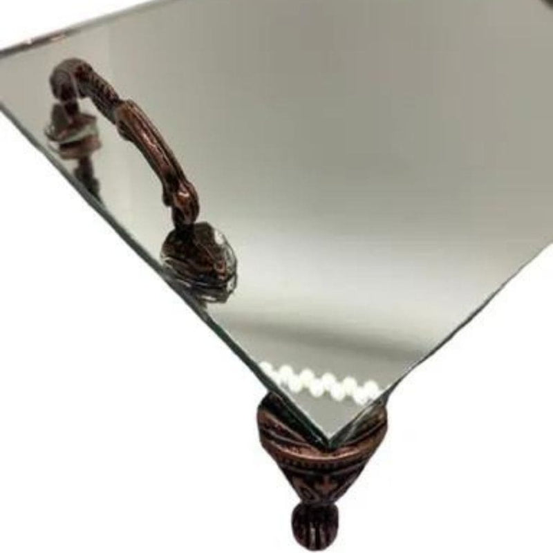 Bandeja Espelhada com Alça Rosé Luxo para Lavabo Banheiro