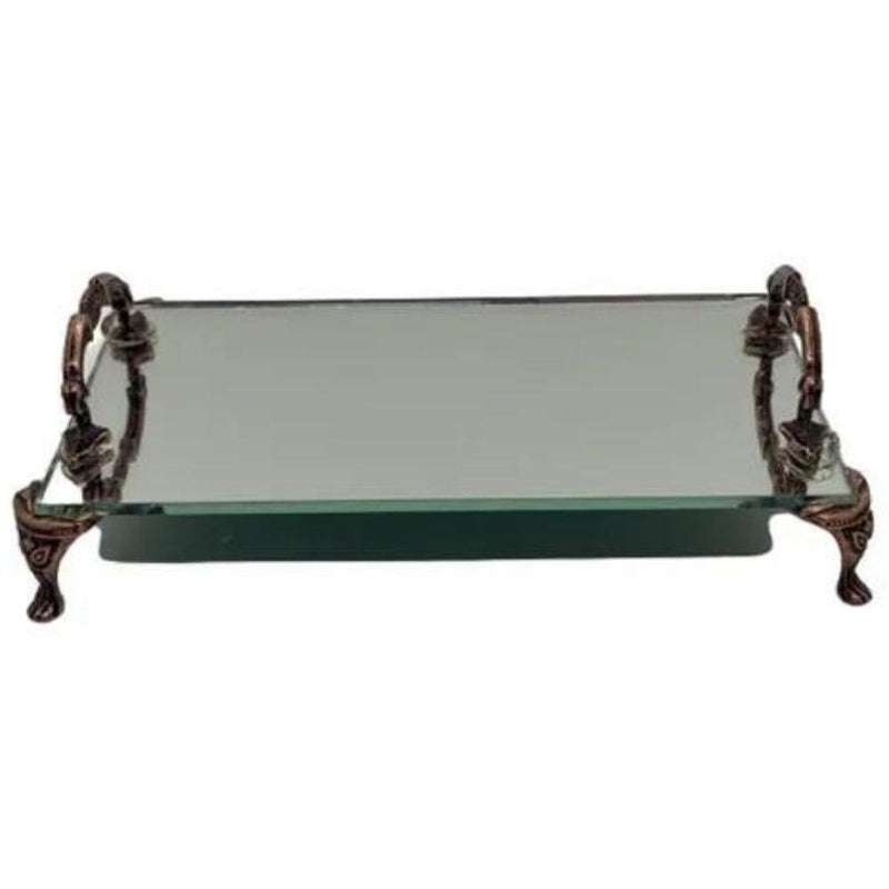 Bandeja Espelhada com Alça Rosé Luxo para Lavabo Banheiro