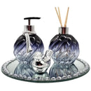 Kit Lavabo Porta Sabonete Líquido Aromatizador Difusor Azul Bandeja Espelhada