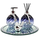 Kit Lavabo Porta Sabonete Líquido Aromatizador Difusor Azul Bandeja Espelhada