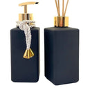 Kit Porta Sabonete e Difusor Luxo Vidro Preto Fosco com Pingente