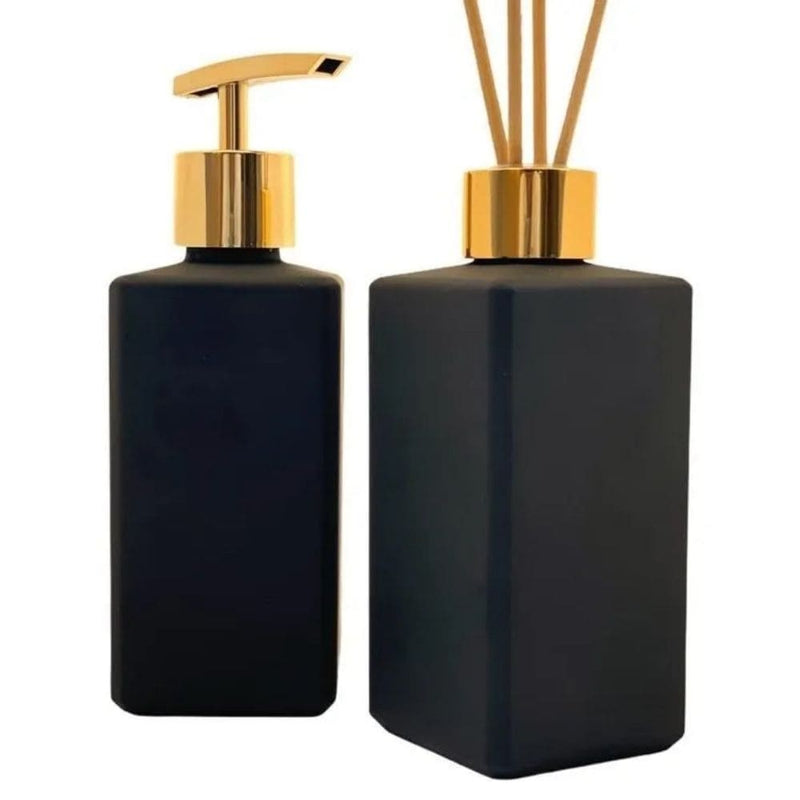 Kit Porta Sabonete e Difusor Luxo Vidro Preto Fosco com Pingente