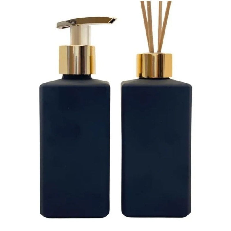 Kit Porta Sabonete e Difusor Luxo Vidro Preto Fosco com Pingente