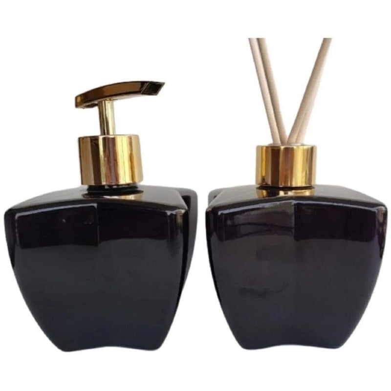 Kit Sabonete e Difusor Decoração Luxo Modelo Vidro Estrela Preto 280ml