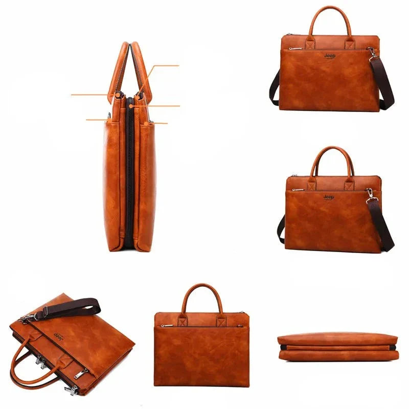 Maleta Masculina em Couro Genuíno com Carteira Grátis - Estilo e Praticidade JEEP Combo Premium