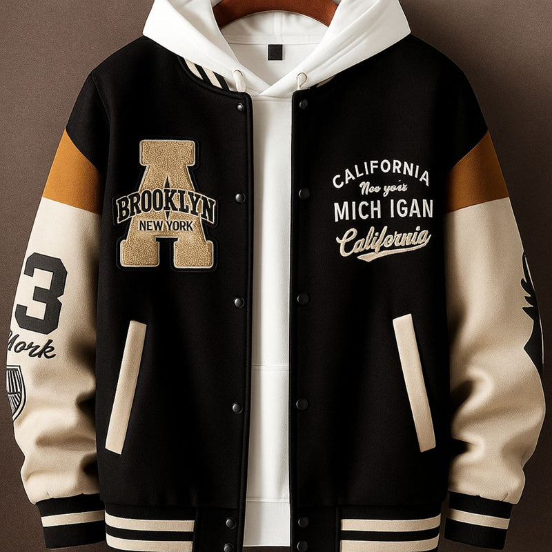 Jaqueta Masculina Varsity Baseball Brooklyn Preta