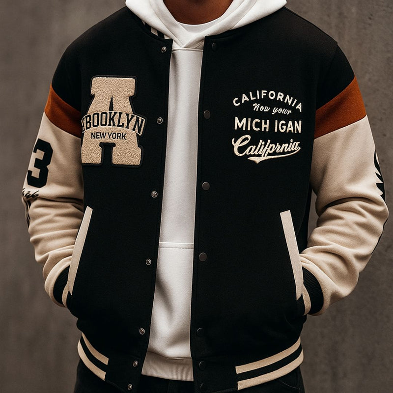 Jaqueta Masculina Varsity Baseball Brooklyn Preta
