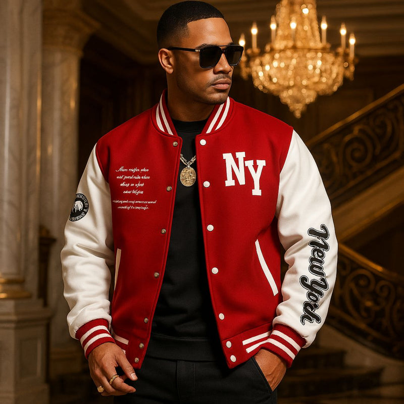 Jaqueta Masculina Varsity Baseball NY Vermelha