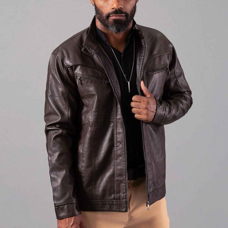 Jaqueta de Couro Masculina Marrom Inverno 2025