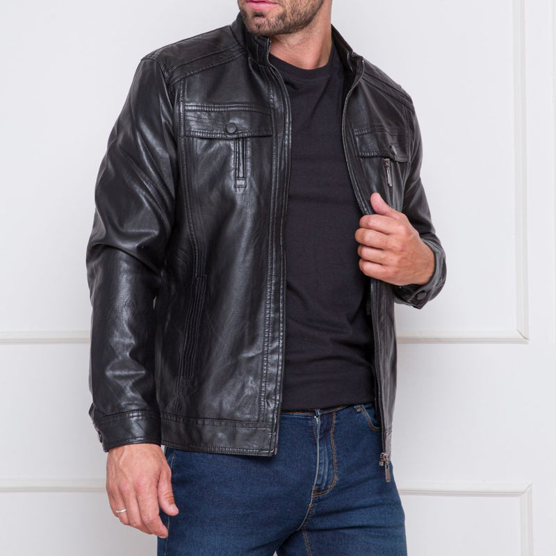 Jaqueta de Couro Masculina Slim Inverno Viego