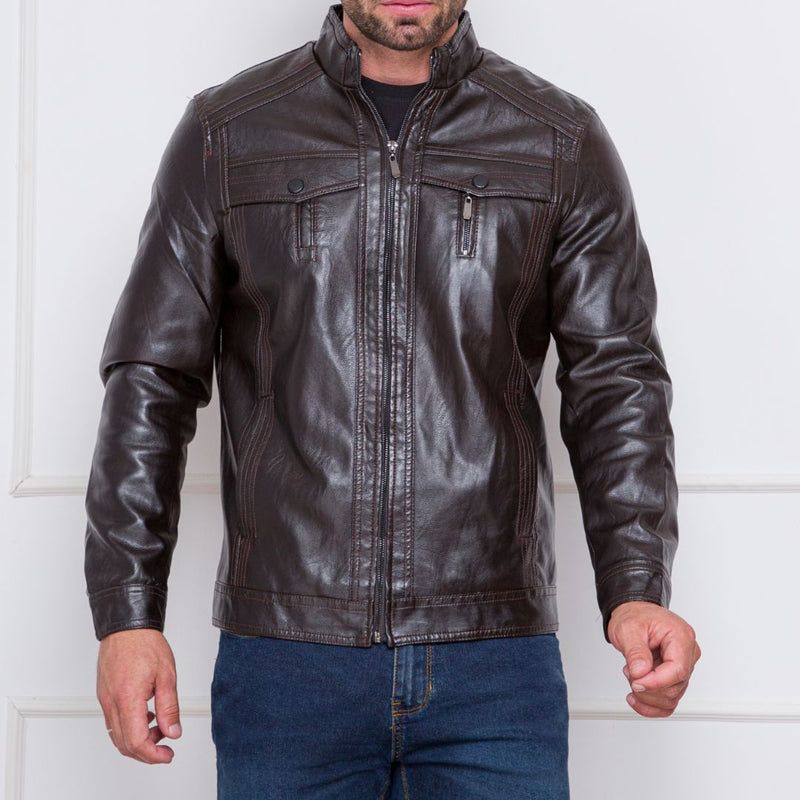 Jaqueta de Couro Masculina Slim Inverno Viego